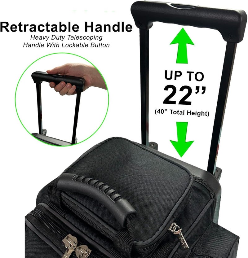 Pyramid Deluxe Double Roller 2 Ball Bowling Bag with Large Separate Shoe Compartment (Up To 2 Pairs Of Shoes) and Accessory Pockets, Sturdy Square Handle - Extends to 40" - Pro Options Available - Image 3